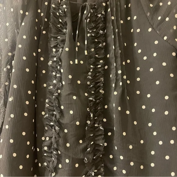❤️2/$15 or 3/$21❤️Tommy Hilfiger Sheer Black Blouse w/White Polka Dots, Size XS - Picture 6 of 9